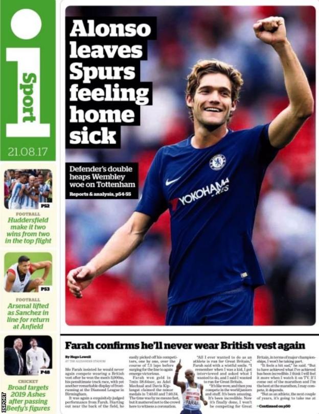The isport back page on Monday