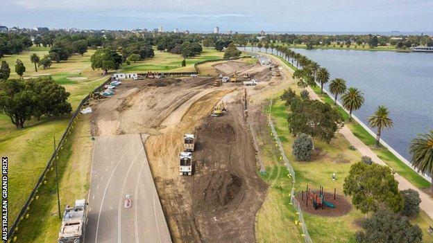 A drone image of changes being made to Turn Nine