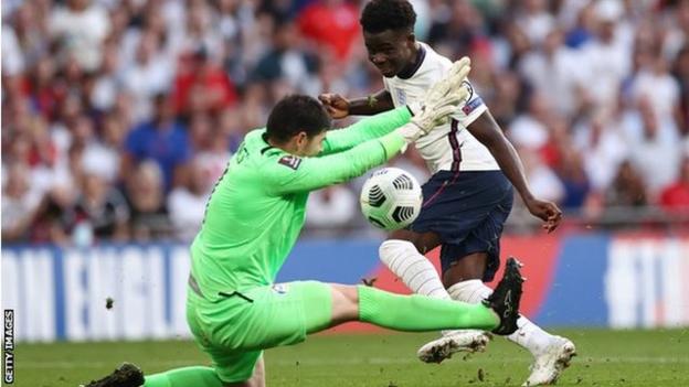 Bukayo Saka in action for England against Andorra in a World Cup qualifying match at Wembley