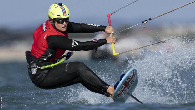 Lily Young competing in kitefoil