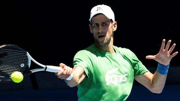 Nvak Djokovic practises in Melbourne before the Australian Open