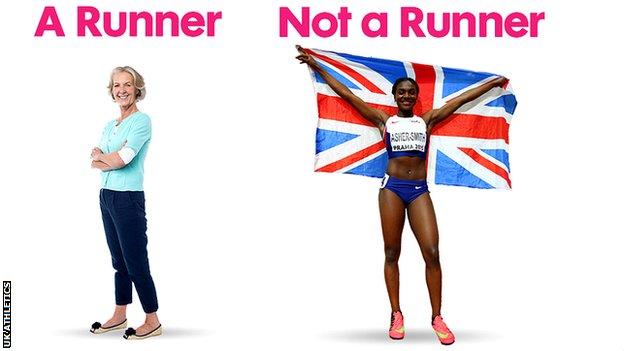 Volunteer 'runner' Alison Jones and Team GB sprinter Dina Asher-Smith
