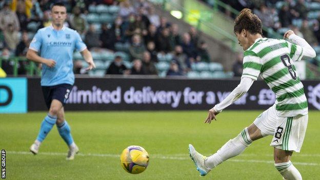 Kyogo Furuhashi a annoncé son arrivée dans le football écossais avec un triplé contre Dundee en août