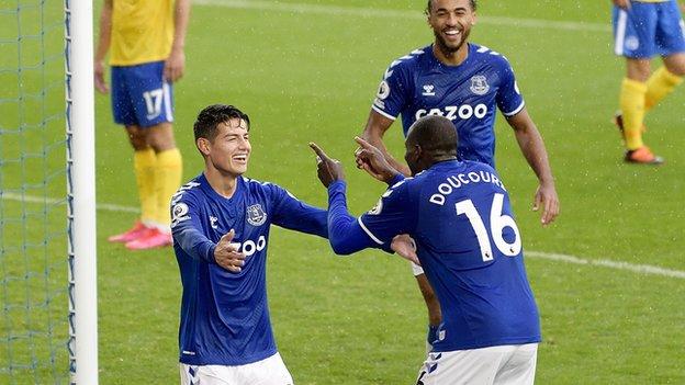 James Rodriguez celebrates scoring versus Brighton in October 2020