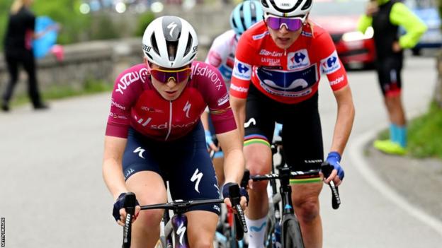 Demi Vollering of the Netherlands and Team SD Worx (left) and Annemiek van Vleuten of The Netherlands and Movistar Team at La Vuelta Femenina