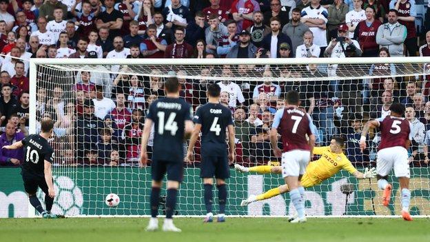 Ashley Barnes scores a penalty for Burnley against Aston Villa