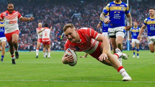 Matty Lees scored his first try of the season against Toulouse in St Helens' final game of the regular season and went on to double his tally with their first try in the Super League Grand Final