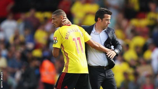 Richarlison (left) with Marco Silva at Watford in August 2017