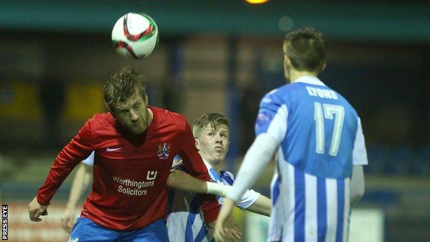 Action from Ards v Coleraine at Bangor