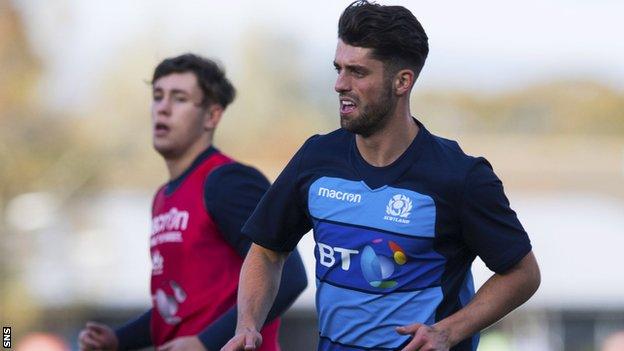 Adam Hastings trains with Scotland