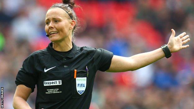 Rebecca Welch referees the 2017 Women's FA Cup final between Manchester City and Birmingham