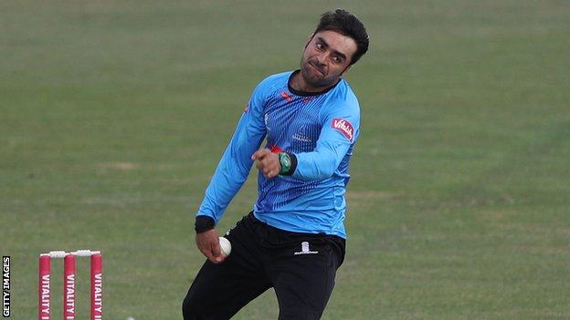 Afghanistan spinner Rashid Khan in action for Sussex