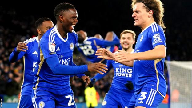 Patson Daka celebrates a goal for Leicester