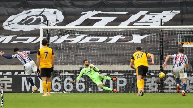 Matheus Pereira scoring his second penalty of the game against Wolves