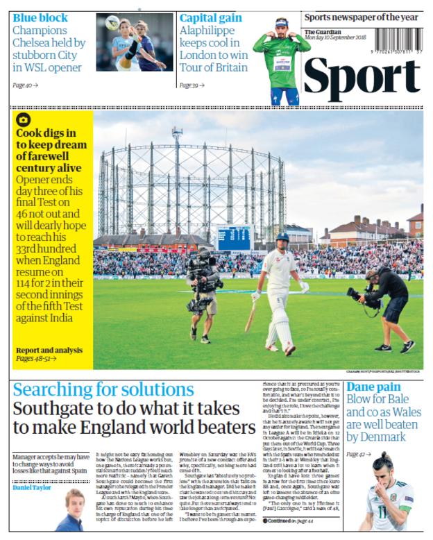 Guardian sport section on Monday