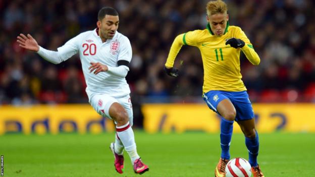 Aaron Lennon in action for England against Brazil in 2013