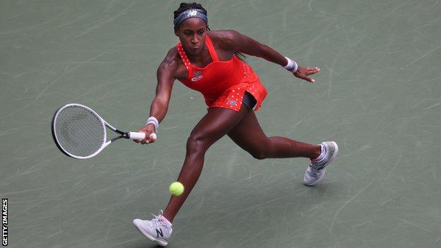 Coco Gauff prepares to hit a forehand