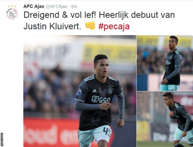 "Menacing and full of guts" was how Ajax described Justin Kluivert's debut