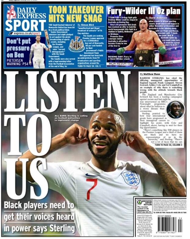 In discussing race in management Sterling lists a number of former England players and says their chances in management have varied