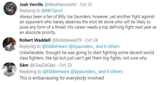 Fans on Twitter criticise Billy Joe Saunders for fighting Martin Murray next, with one fan saying 