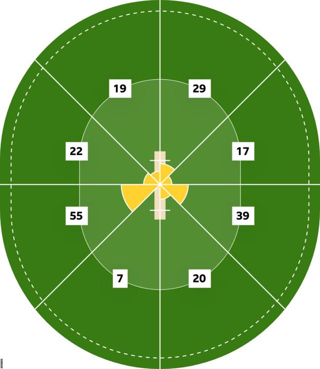 Tammy Beaumont's wagon wheel from her historic 208 against Australia shows she scored runs all round the wicket, with extra cover her most popular area with 55 runs