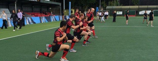 The Swansea Vikings doing some last minute stretching...