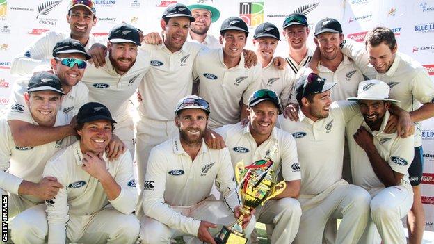 New Zealand with the Test series trophy