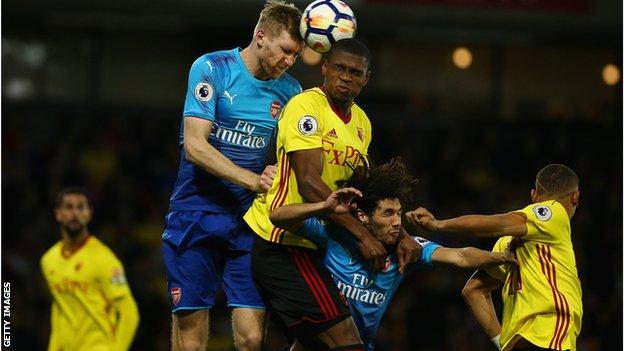 Per Mertesacker scored on his first Arsenal Premier League start since April 2016