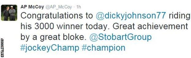 AP McCoy tweets his congratulations to Richard Johnson