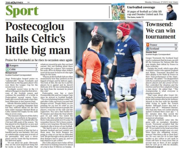 The back page of the Scottish edition of The Times on 270223