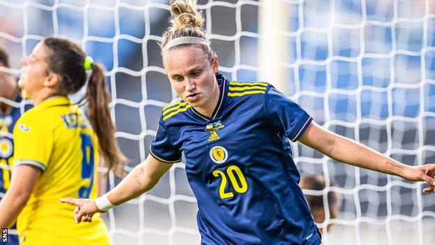 Martha Thomas scored twice in the first half for Scotland