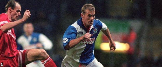 Alan Shearer in action for Blackburn against Spartak Moscow in September 1995
