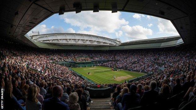 A view of Center Court at Wimbledon