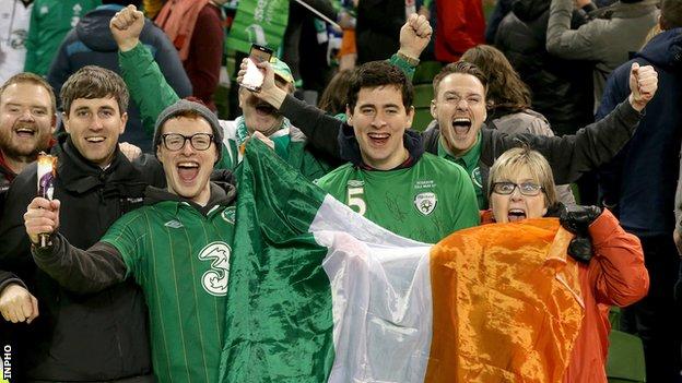 Republic of Ireland fans celebrate after their Euro 2016 play-off win over Bosnia-Herzegovina