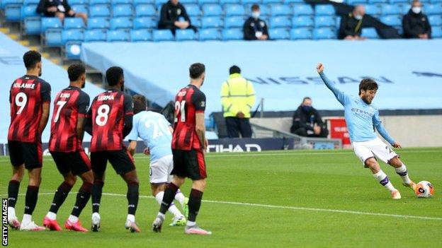 David Silva scores Manchester City's first against Bournemouth