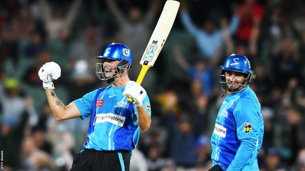 Matt Short celebrates the Adelaide Strikers' win