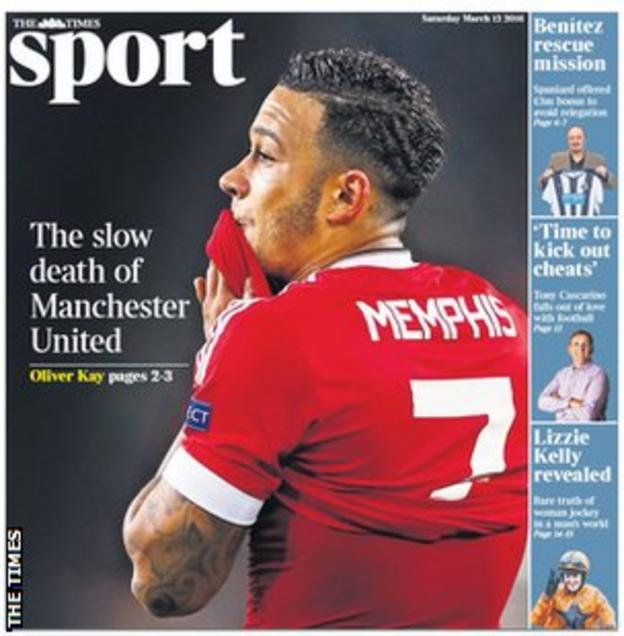 Saturday's Times Sport front page