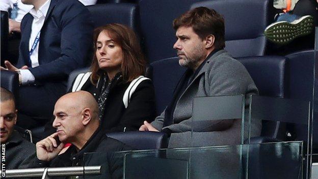 Mauricio Pochettino in the stands during the NFL game between Carolina Panthers and Tampa Bay Buccaneers at Tottenham Hotspur Stadium on October 13, 2019