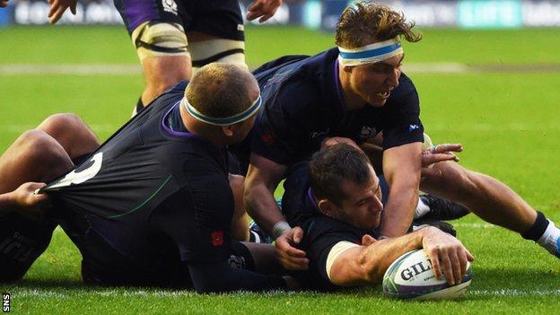 Fraser Brown was denied a second try after the TMO called offside against Scotland