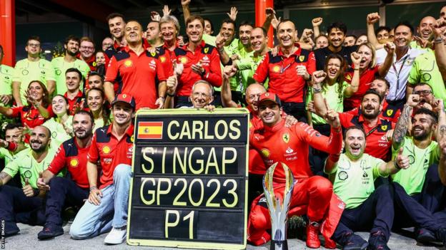 Ferrari celebrate Carlos Sainz's victory in the Singapore Grand Prix