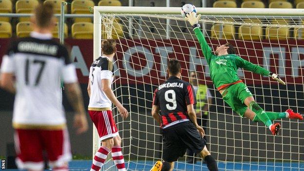 Hristijan Kirovski's looping header beats Aberdeen's Danny Ward