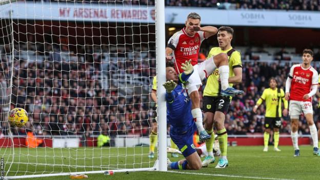 Leandro Trossard scores for Arsenal against Burnley at Emirates Stadium