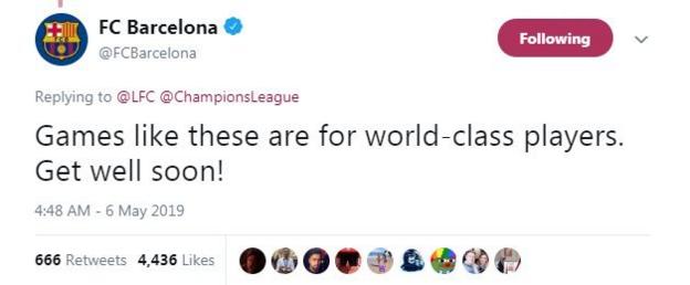 Barcelona tweeted Liverpool following news of Salah and Firmino missing the fixture