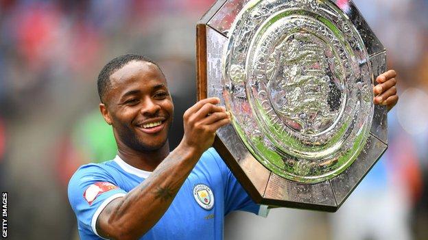 Raheem Sterling with the Community Shield
