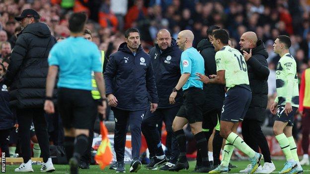 Referee Anthony Taylor sent Liverpool boss Jurgen Klopp (left) off during a game against Manchester City on Sunday