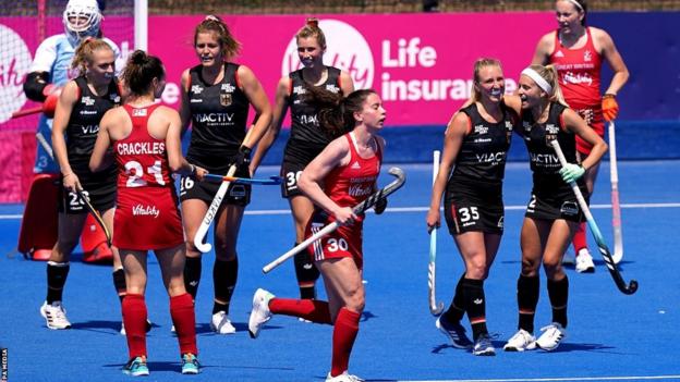 Benedetta Wenzel celebrates scoring for Germany against Great Britain