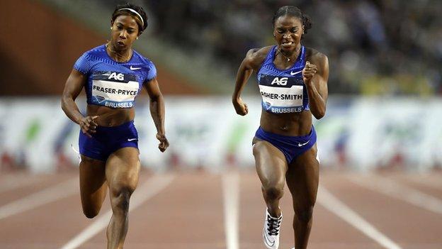 Shelly-Ann Fraser-Pryce takes on Dina Asher-Smith