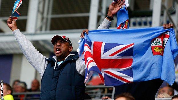 Fiji fans cheer on their side against England at the 2013 Rugby League World Cup