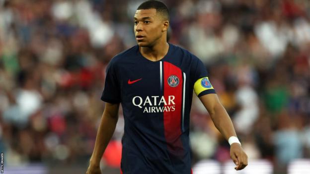 Kylian Mbappe pictured playing for Paris St-Germain