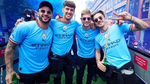 Kyle Walker, John Stones, Kevin de Bruyne and Jack Grealish